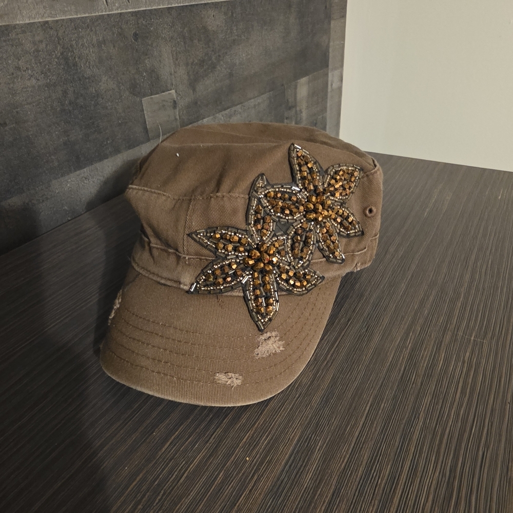 Womens Brown Western Flower Cadet Hat